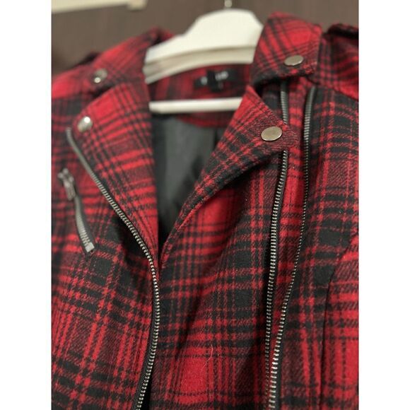 TORRID Buffalo Plaid Red Black Check Moto Bomber Jacket 00 M L - Picture 5 of 14